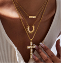 8K Gold Sunflower Zircon Pendant Necklace – Stainless Steel Hollow Sun & Cross Dainty Jewelry for Women