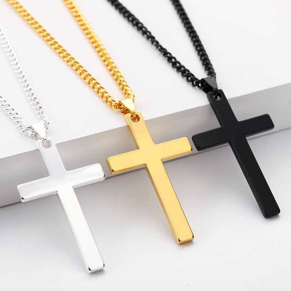 Men’s High-Polish Stainless Steel Cross Pendant Necklace