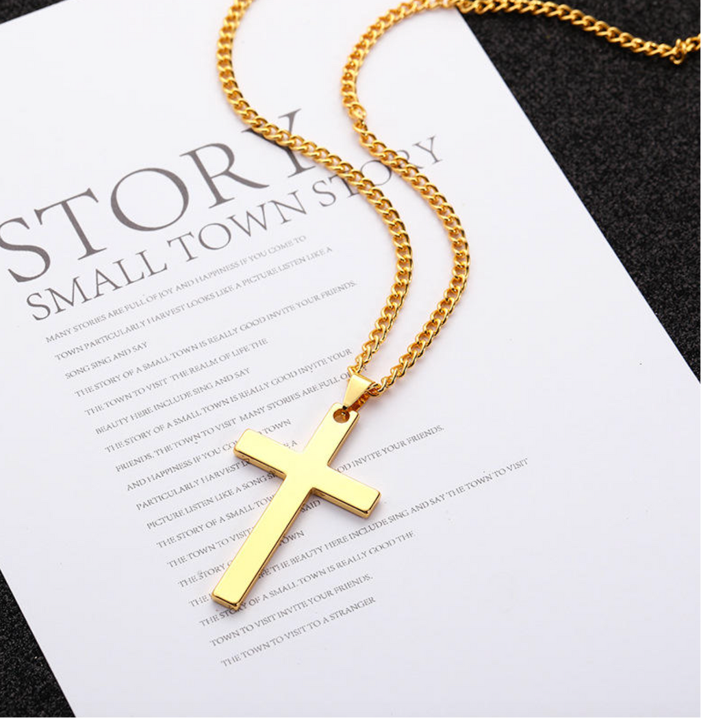 Men’s High-Polish Stainless Steel Cross Pendant Necklace