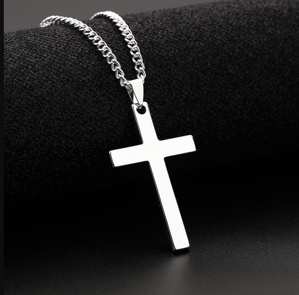 Men’s High-Polish Stainless Steel Cross Pendant Necklace