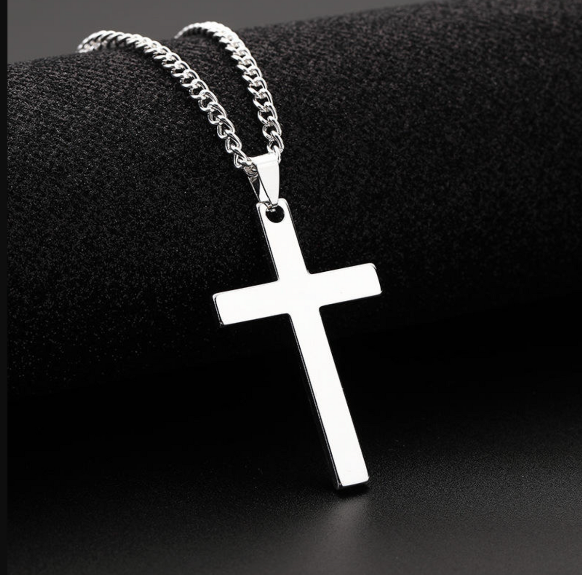 Men’s High-Polish Stainless Steel Cross Pendant Necklace