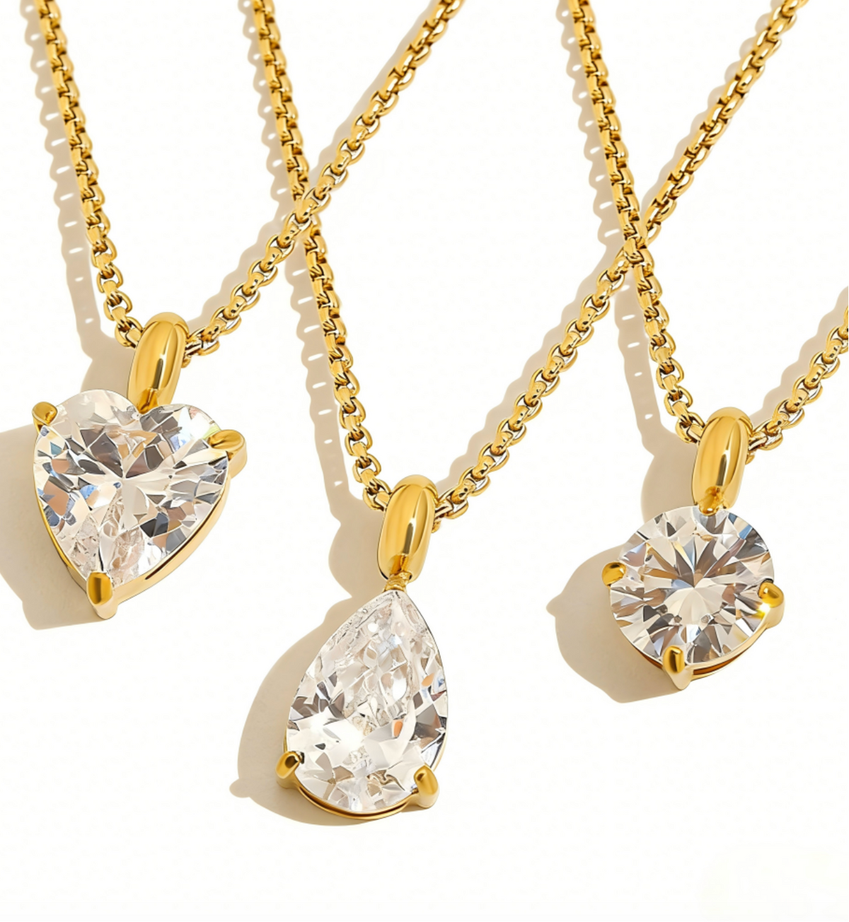 18K PVD Gold-Plated Stainless Steel Heart & Water Drop Zircon Necklace